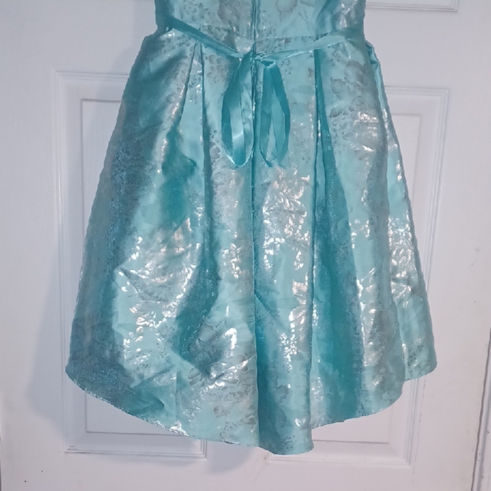 Pretty Aqua Blue Girl's Dress with Silver Accents - Picture 6 of 7